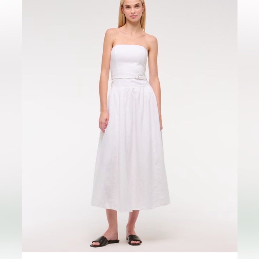 Abercrombie & Fitch Elegant White Linen Strapless Midi Dress
